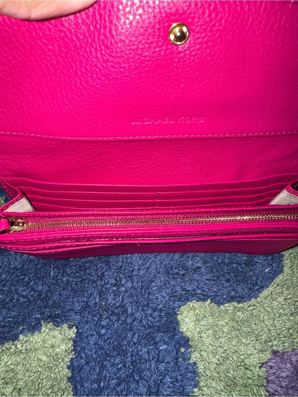 Michael Kors Fuchsia Leather Flap Wallet with Gold Plaque